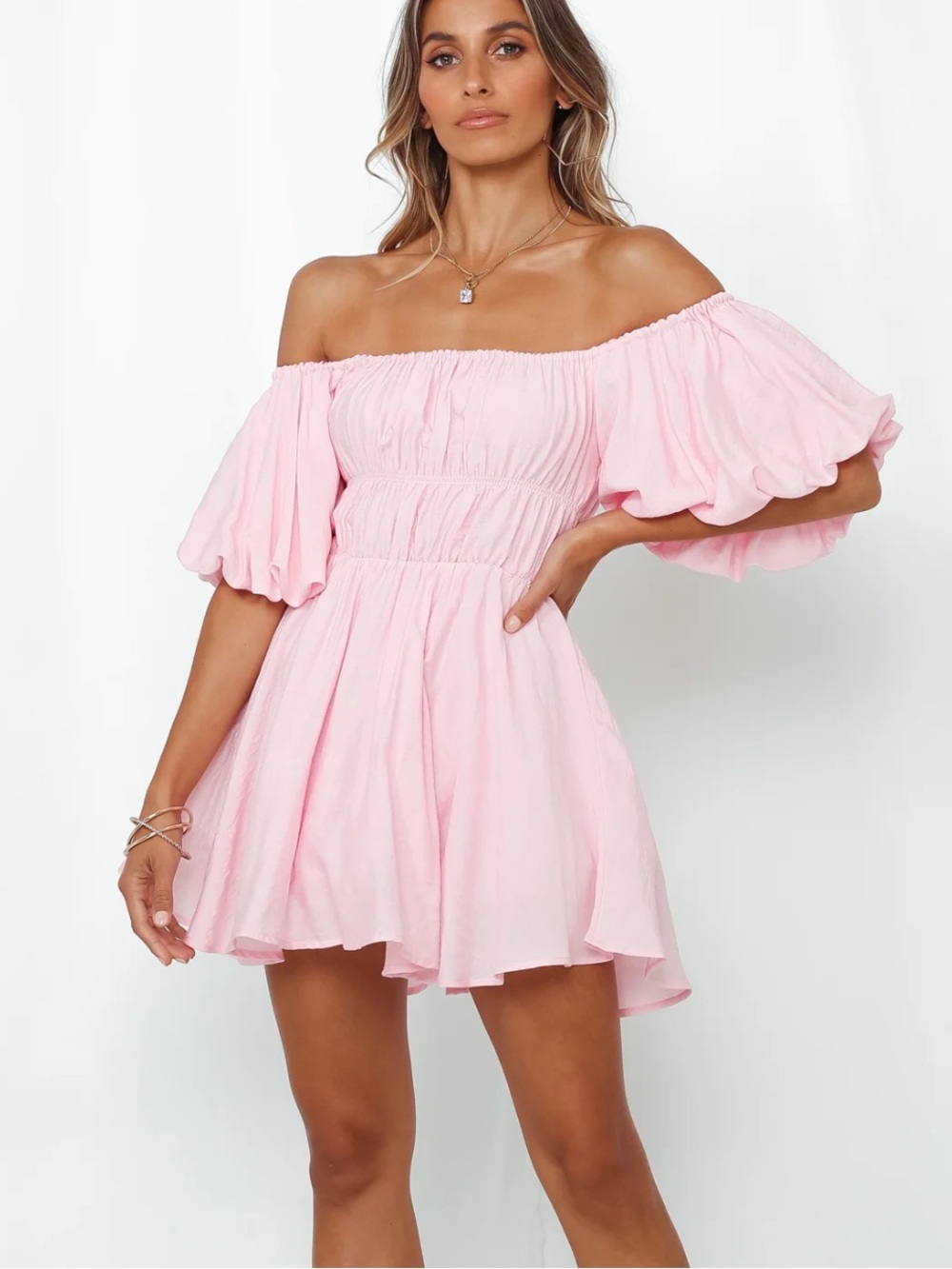 Hello Molly Be Your Baby Doll Off-Shoulder Mini Dress S